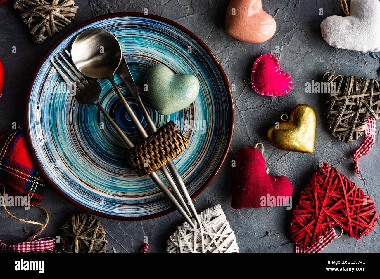 St. Valentine day table setting Stock Photo