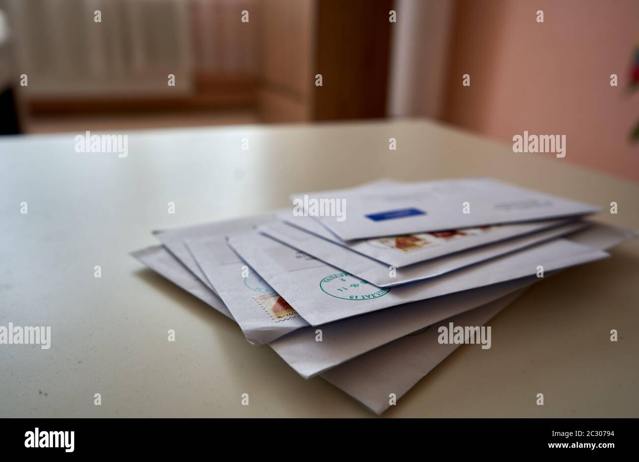 Money and bills in the envelope Stock Photo