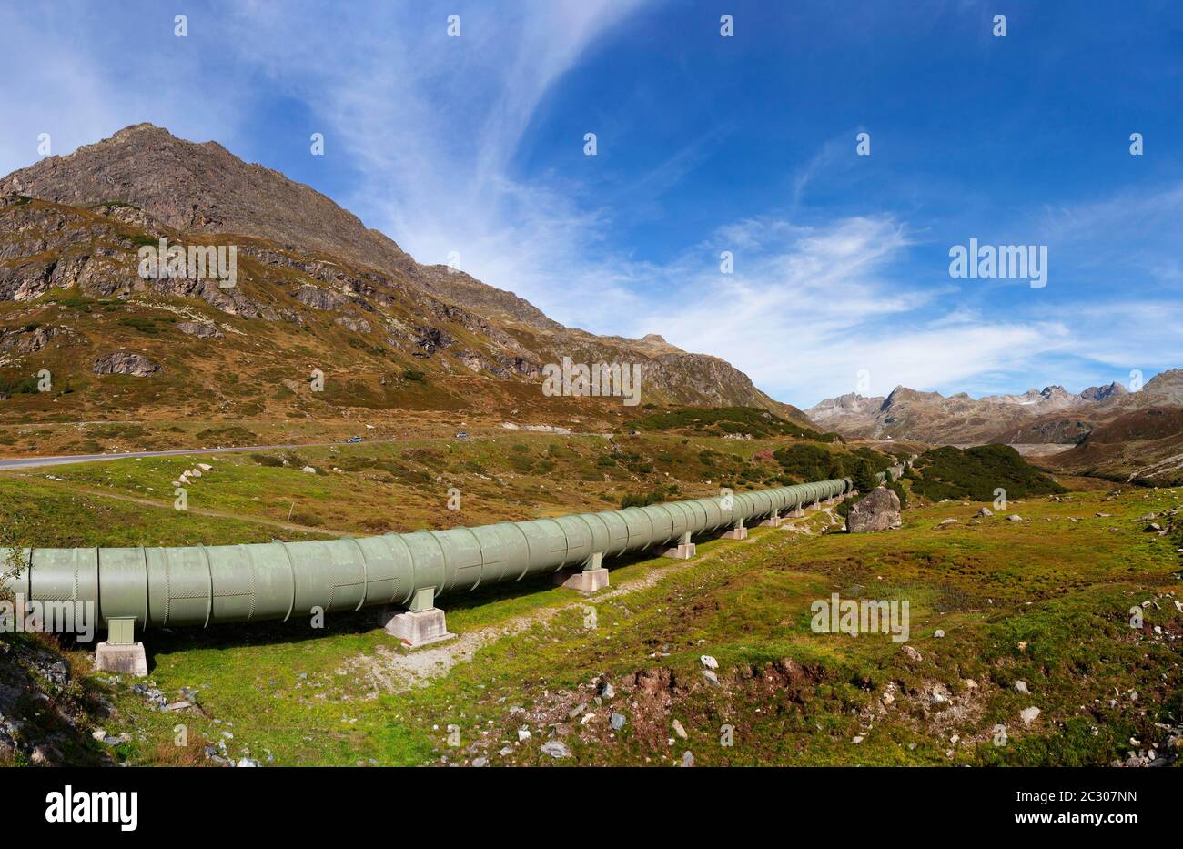 Water pipeline, Bielerhoehe, Silvrettasee, Silvretta reservoir, Bielerhoehe, Vorarlberg, Austria Stock Photo
