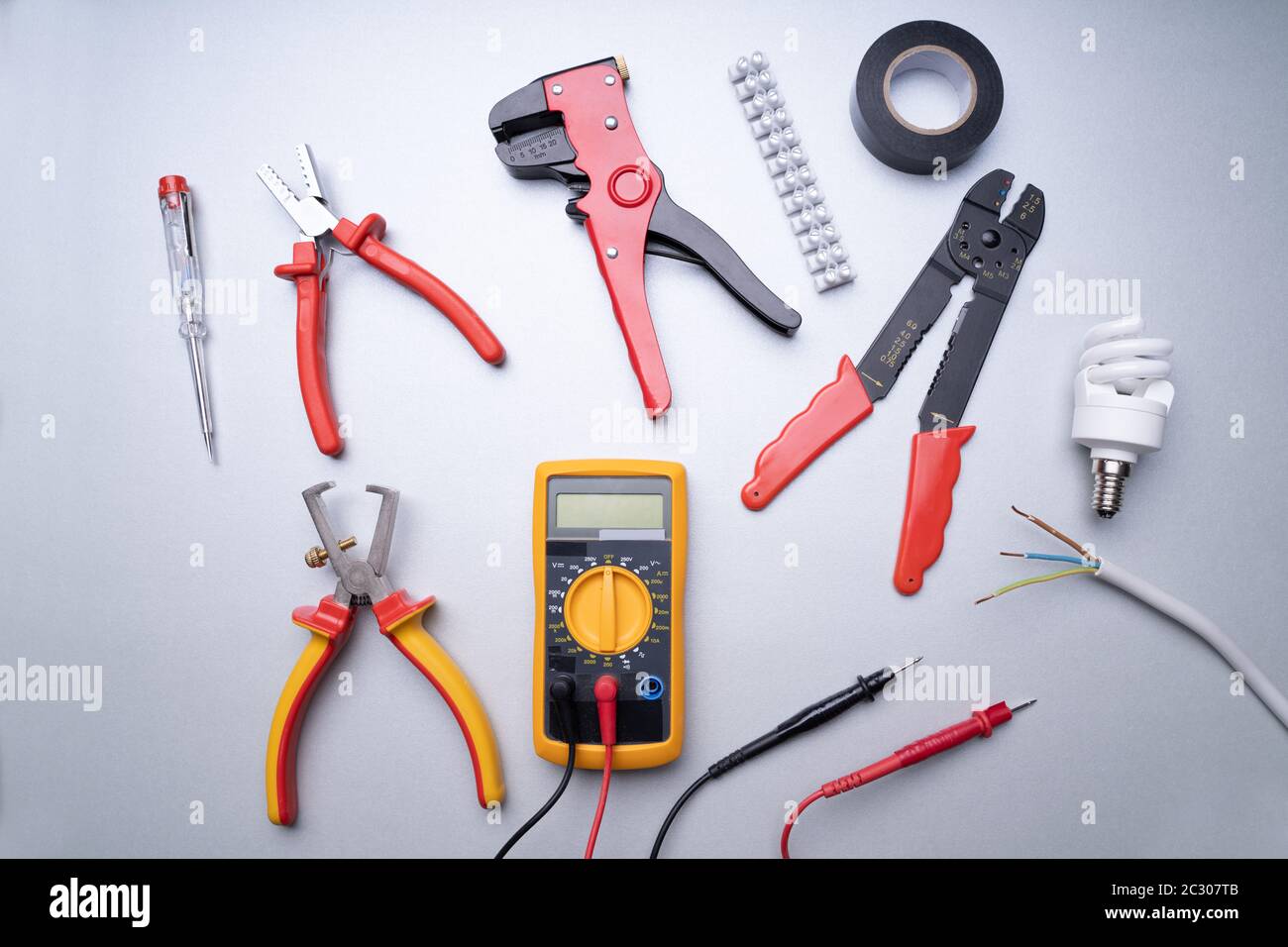 Tool box with electrical tools and components Stock Photo - Alamy