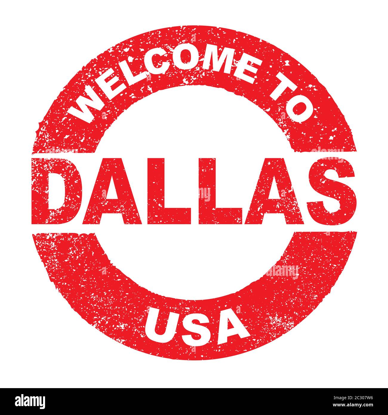 A grunge rubber ink stamp with the text To Dallas USA over a