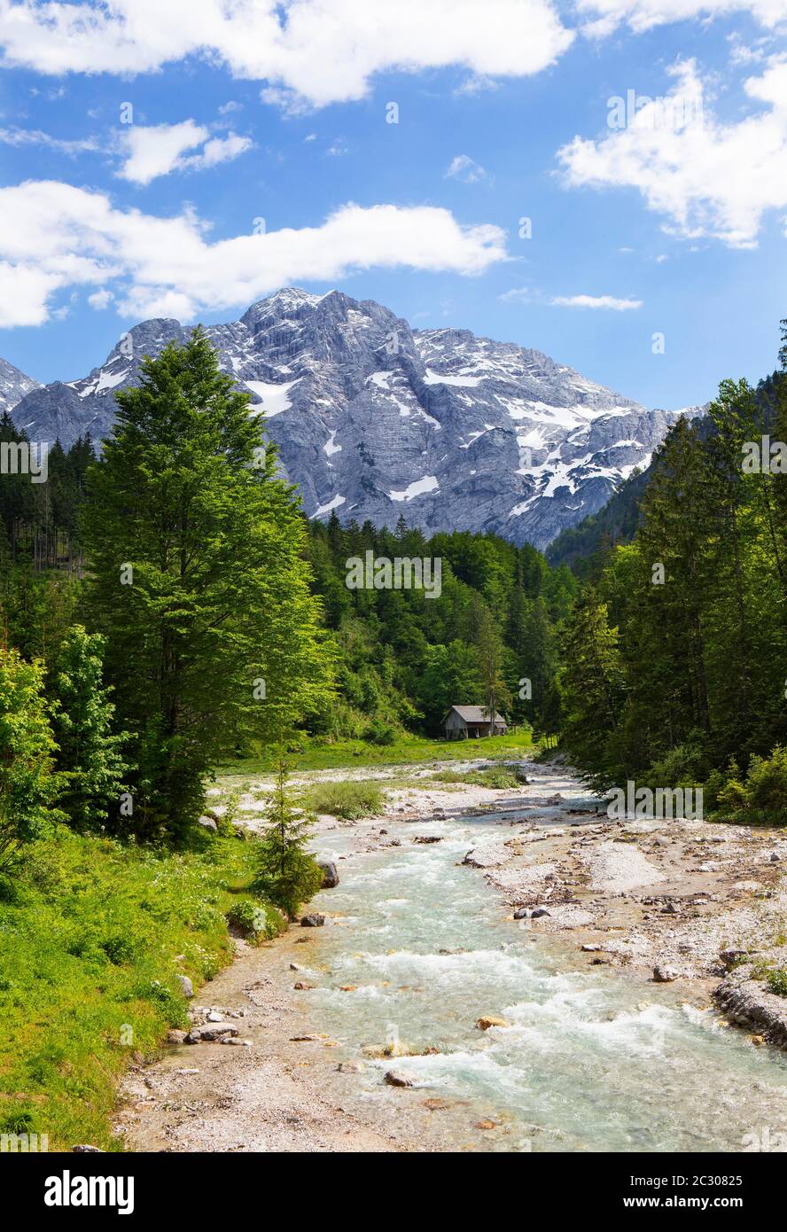 Gebirgsbach, Straneggbach with Totem Gebirge, Gruenau im Almtal, Totes  Gebirge, Salzkammergut, Upper Austria, Austria Stock Photo - Alamy