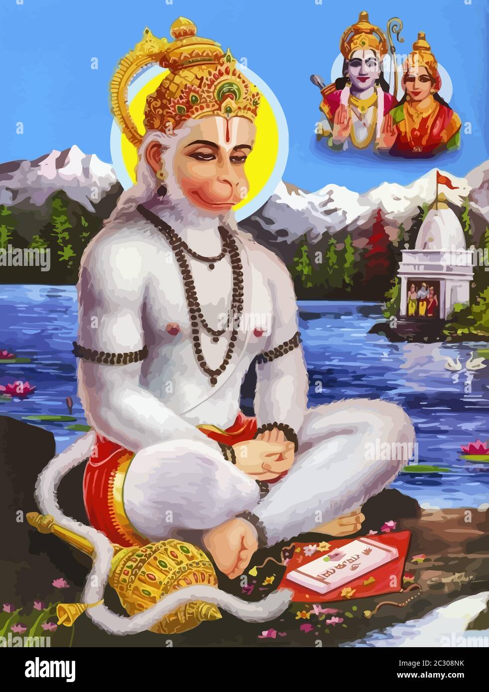 hanuman white indian shiva  god monkey holy jayanti illustration Stock Photo