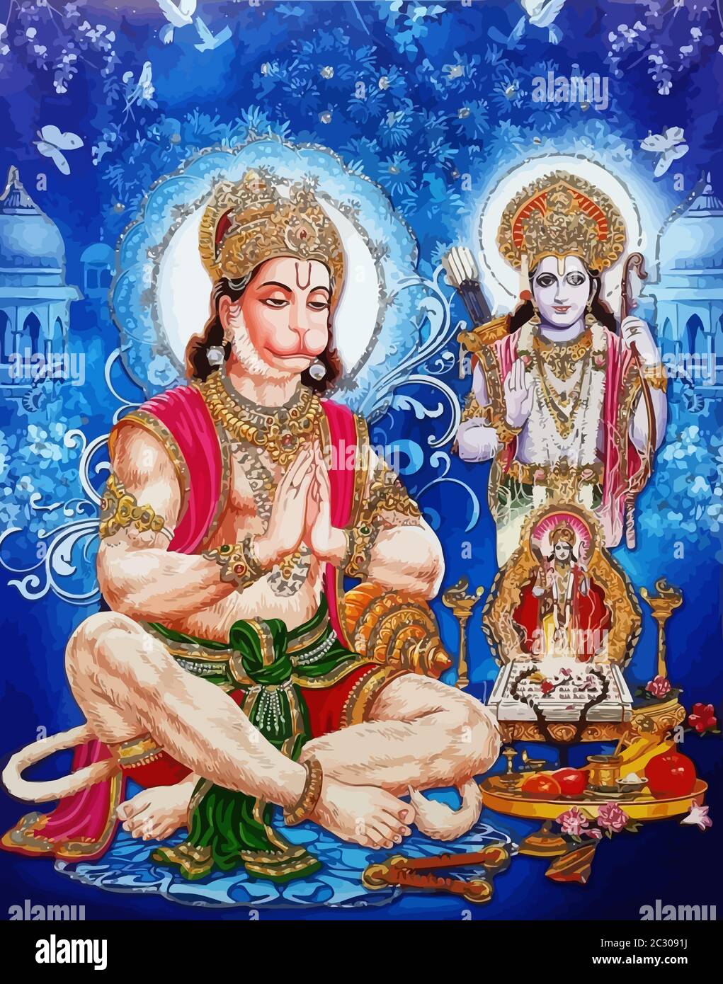 hanuman  god monkey indian holy heaven  krishna jayanti illustration Stock Photo