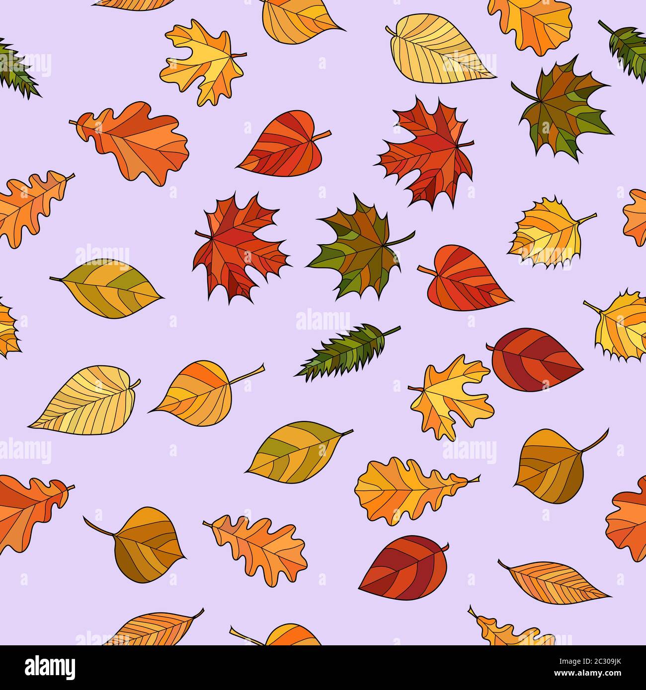 abstract doodle autumn leaves seamless pattern Stock Photo - Alamy