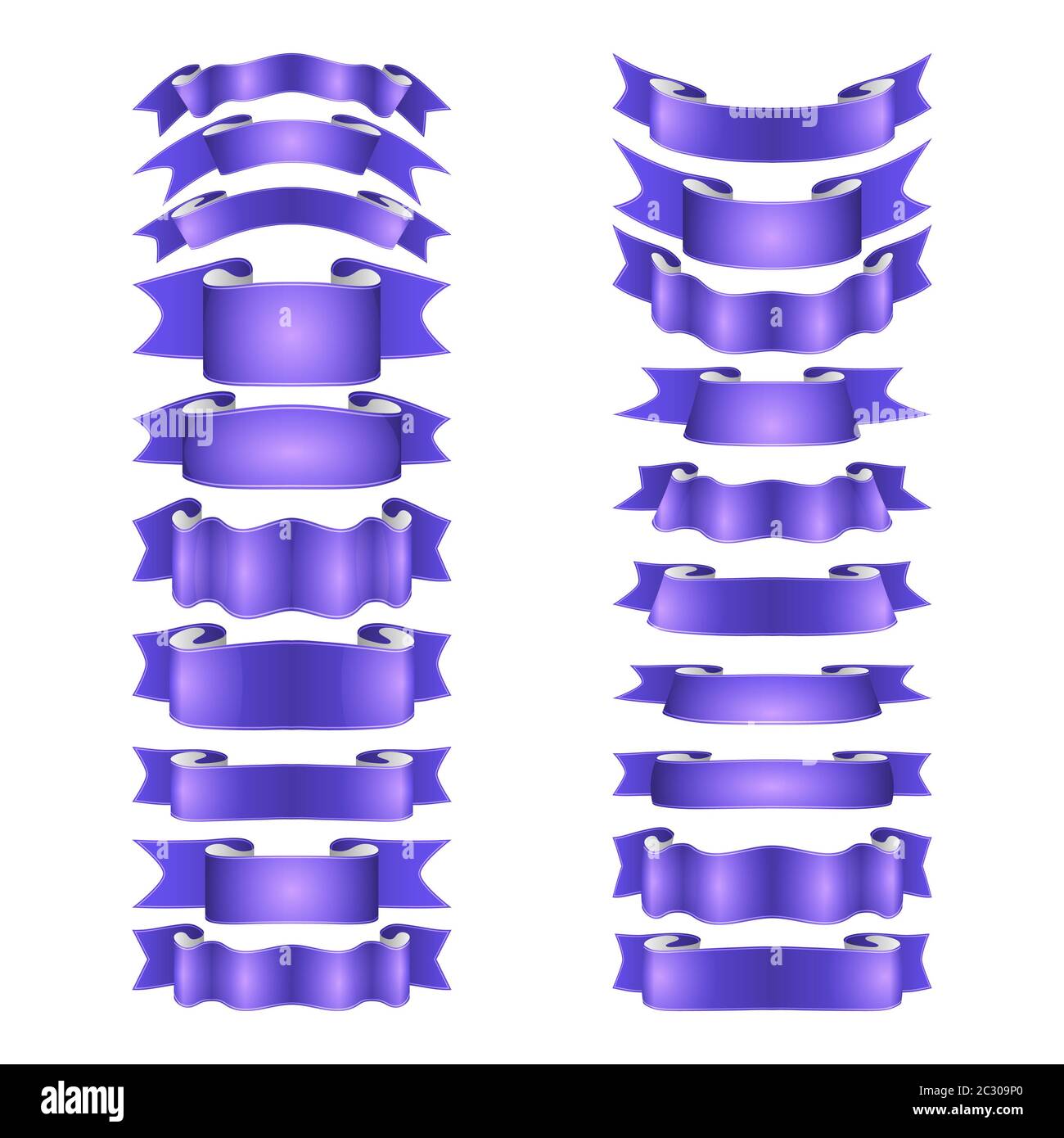 Compiled Ribbon Color Violet isolated colored satin ribbons set - purple and violet Stock Photo - Alamy