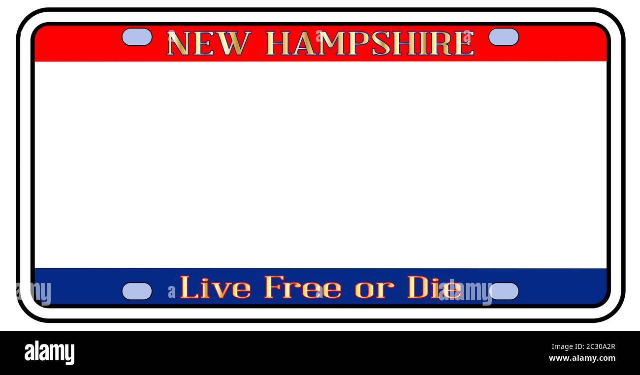 Blank New Hampshire license plate in the colors of the state flag over a white background Stock Photo