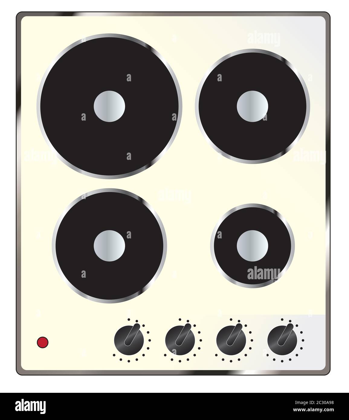 An electric hob turned on showing four conventional hot plates Stock