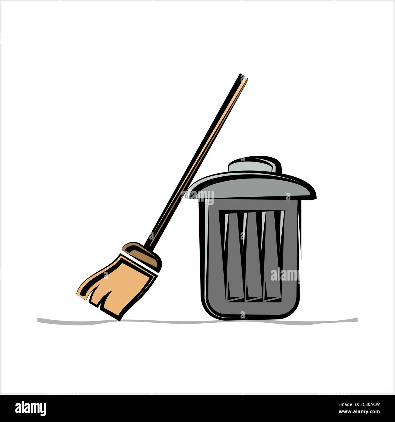 Trash Can And Broom Vector Art Illustration Stock Vector Image & Art