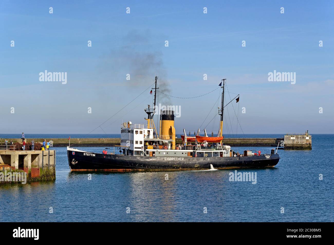 Historic steam ice breaker, 'Stettin', in the southern harbour of Helgoland, North Sea, Schleswig-Holstein, Germany Stock Photo