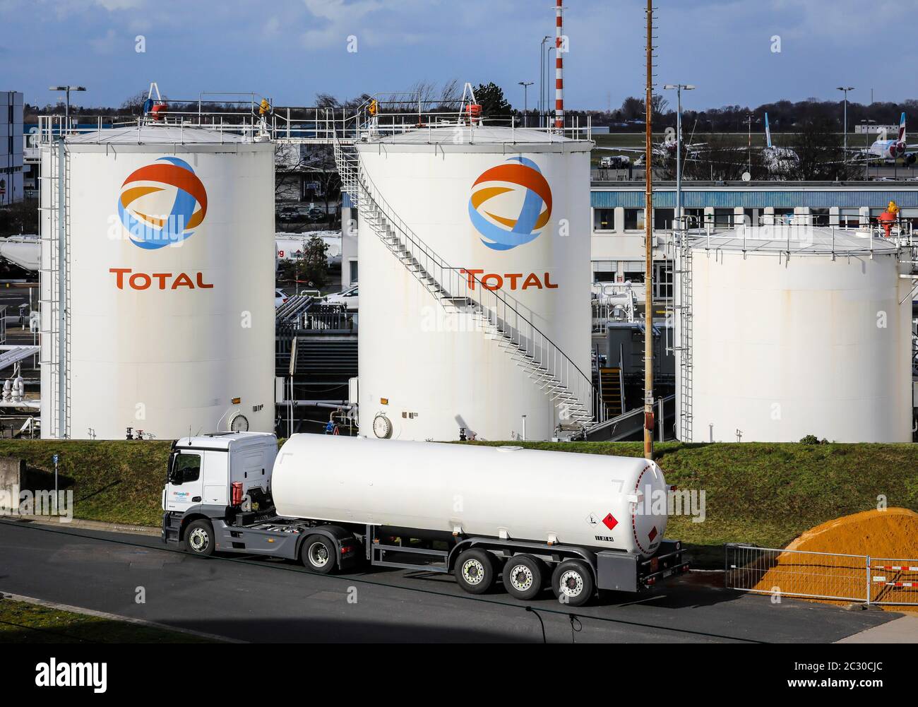 Total, aviation fuel Tank farm at Duesseldorf airport, Duesseldorf, North Rhine-Westphalia, Germany Stock Photo