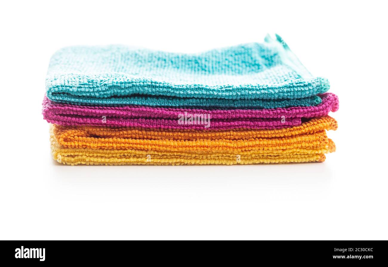 Microfiber cleaning towels isolated on white background. Stock Photo