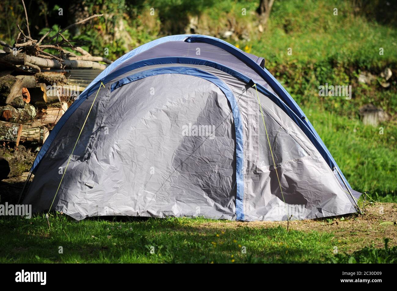 Summer camping holidays in a tent Stock Photo