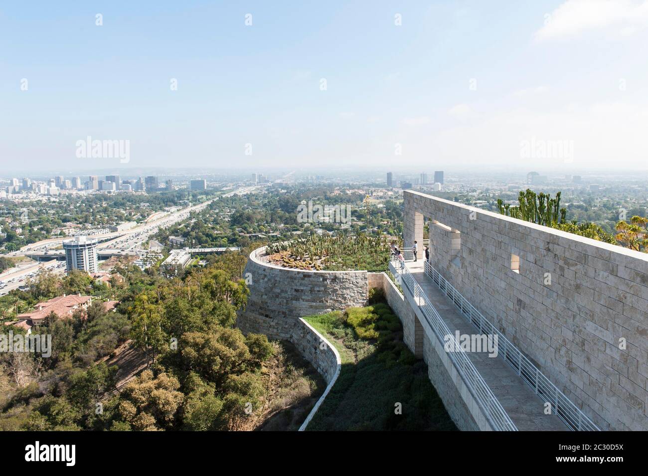 View of cactus garden and downtown from the Getty Center in Brentwood, J. Paul Getty Museum, Los Angeles, Los Angeles, California, USA Stock Photo