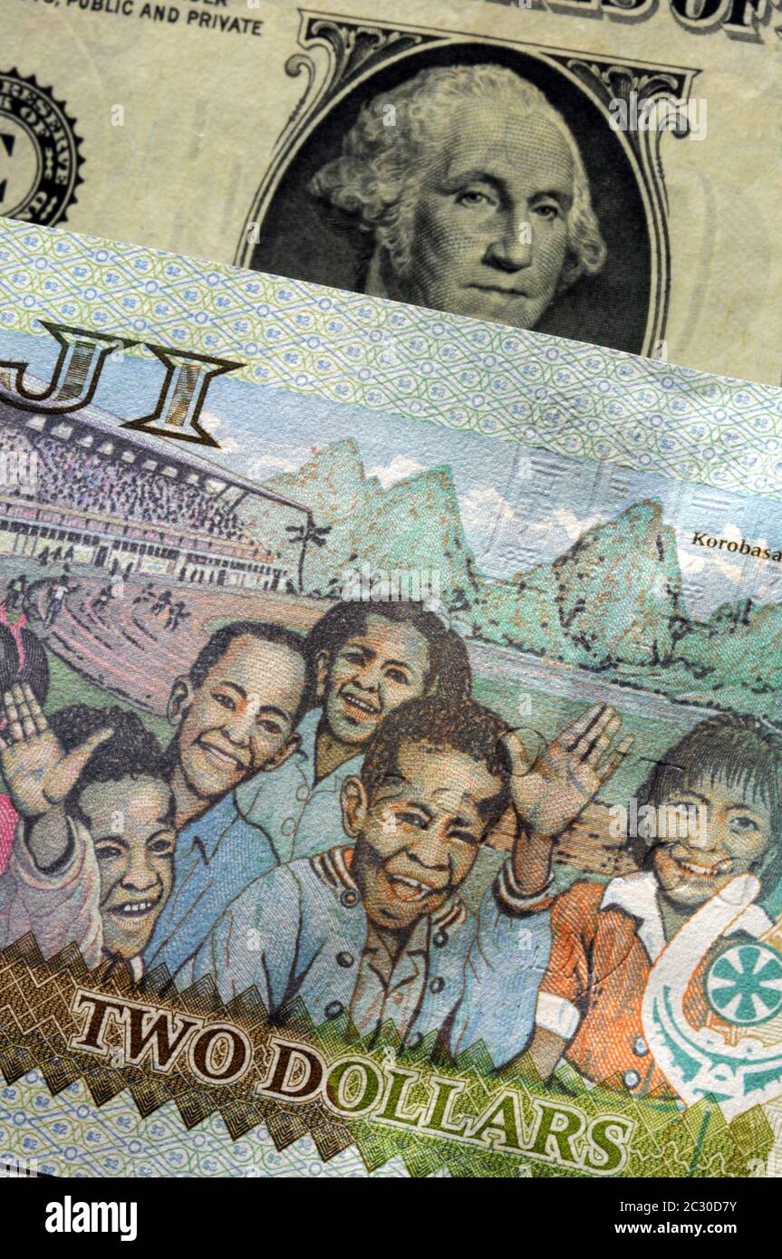Fijian dollar and United States dollar Stock Photo
