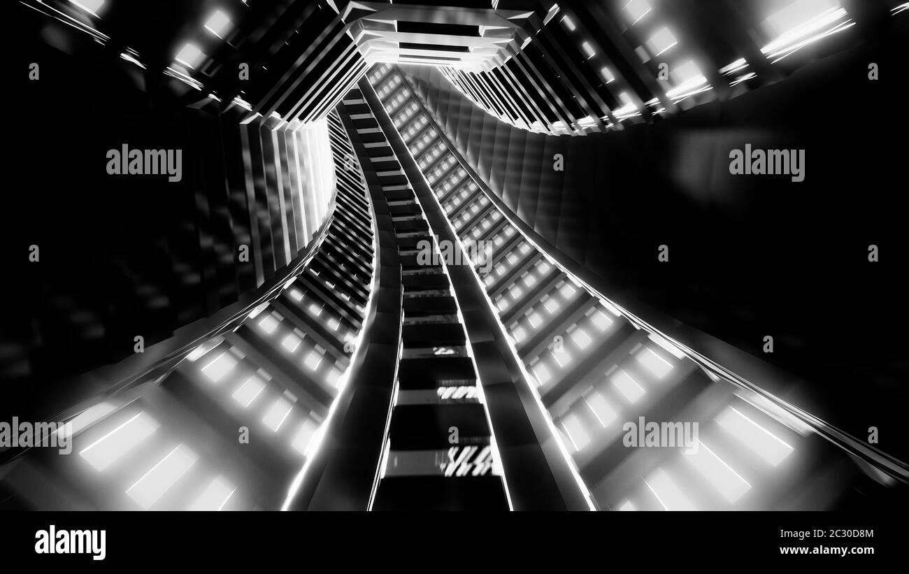 futuristic scifi train / subway tunnel corridor 3d illustration ...