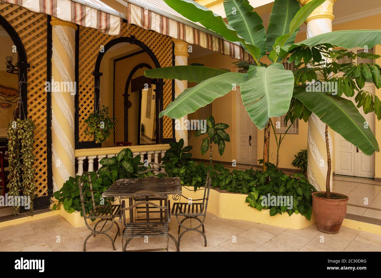 Inner courtyard of the Hotel Colon, Camagueey, Cuba Stock Photo