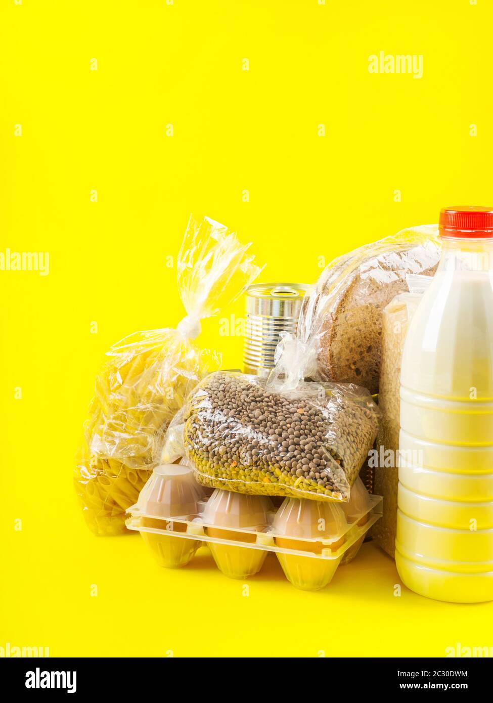 Food staples delivery or donation box concept Stock Photo Alamy