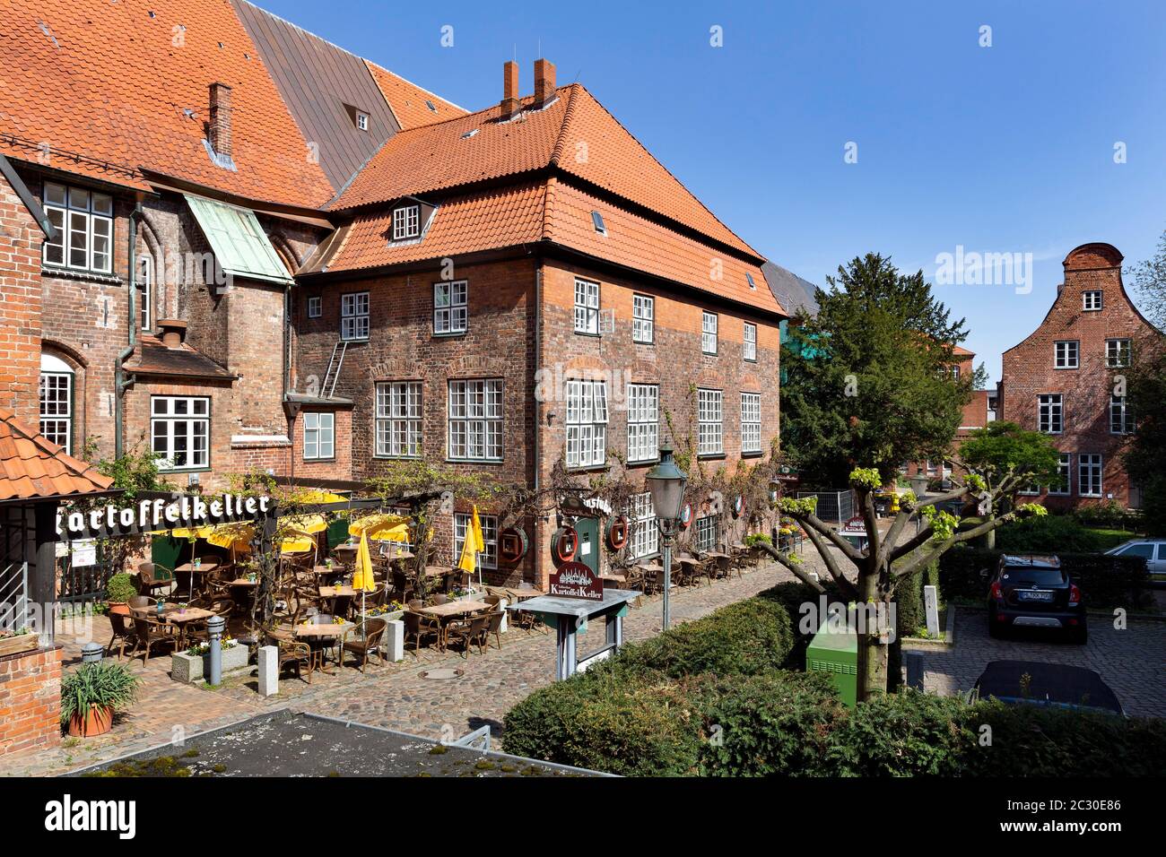Heiligen Geist Hospital, Restaurant in the Buergergarten, Koberg, Luebeck, Schleswig-Holstein, Germany Stock Photo