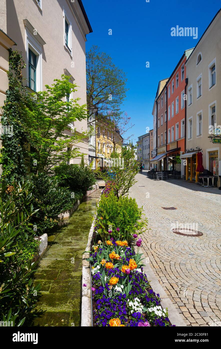 Pedestrian zone in the old town, Bad Reichenhall, Berchtesgadner Land, Upper Bavaria, Bavaria, Germany Stock Photo