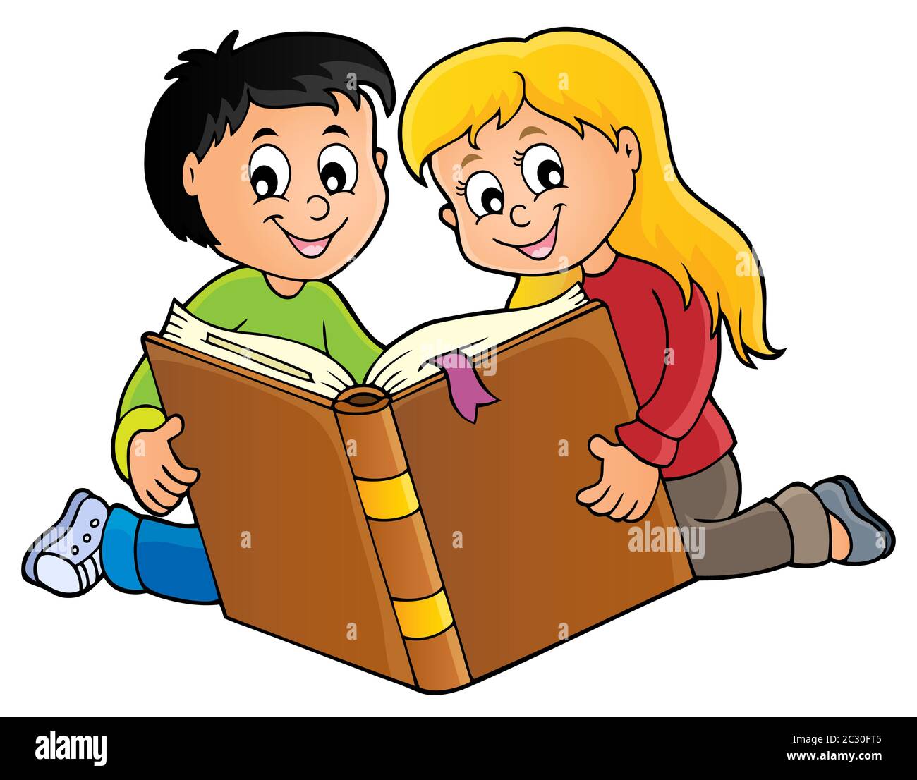 two children reading clipart