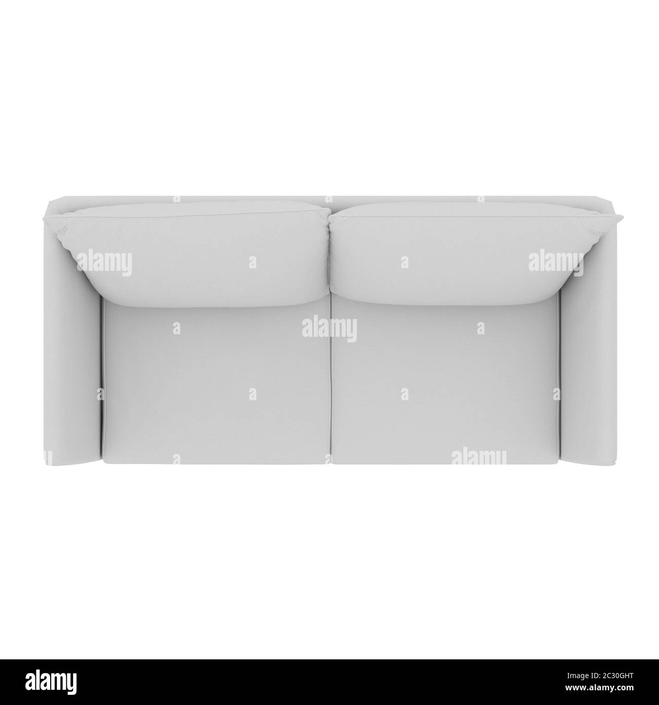 Soft white sofa made of cloth on an isolated background. Top view. 3d