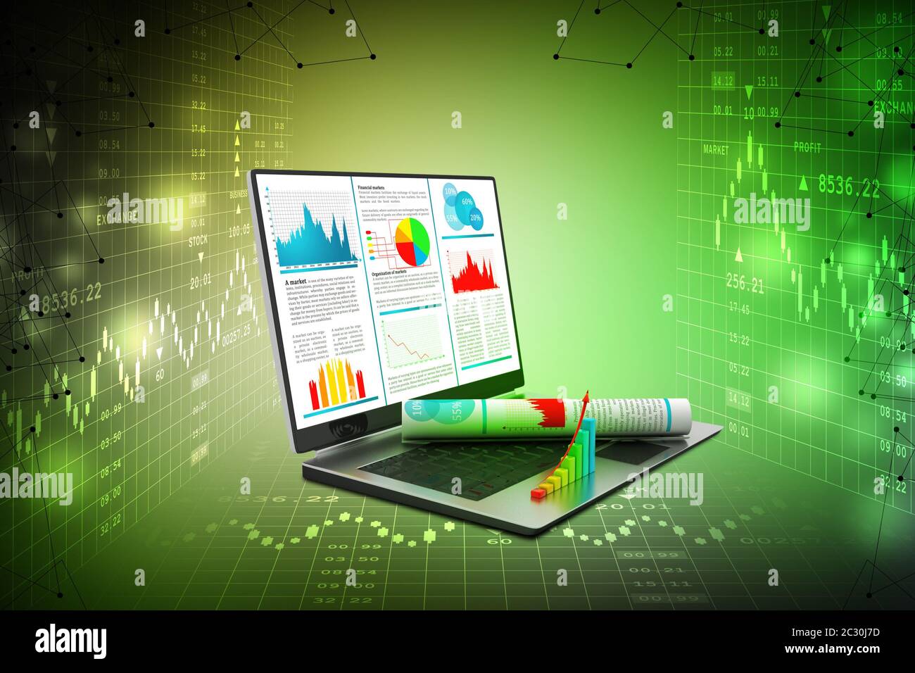 Laptop showing a financial report Stock Photo - Alamy