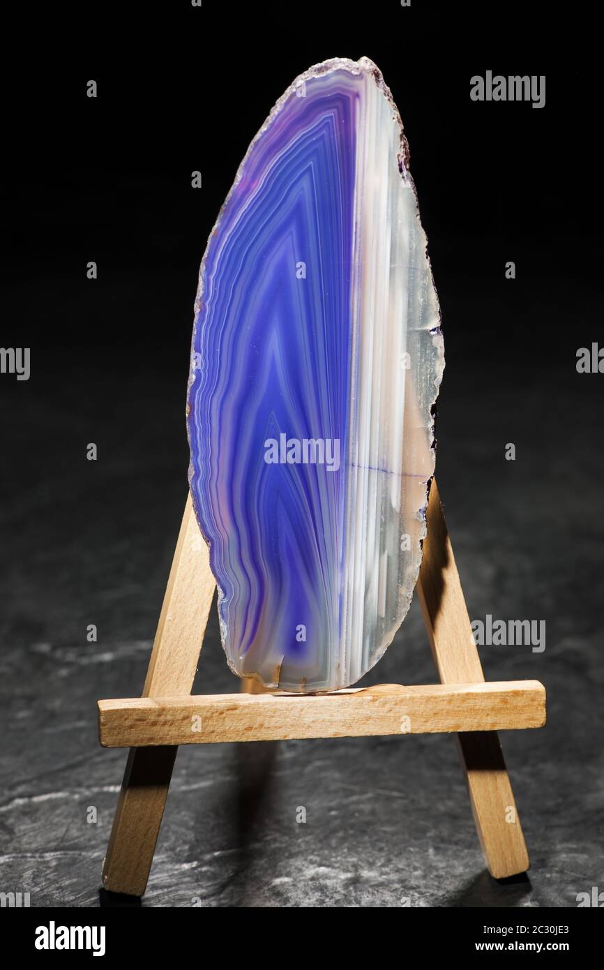 Blue and white agate slices standing vertically Stock Photo