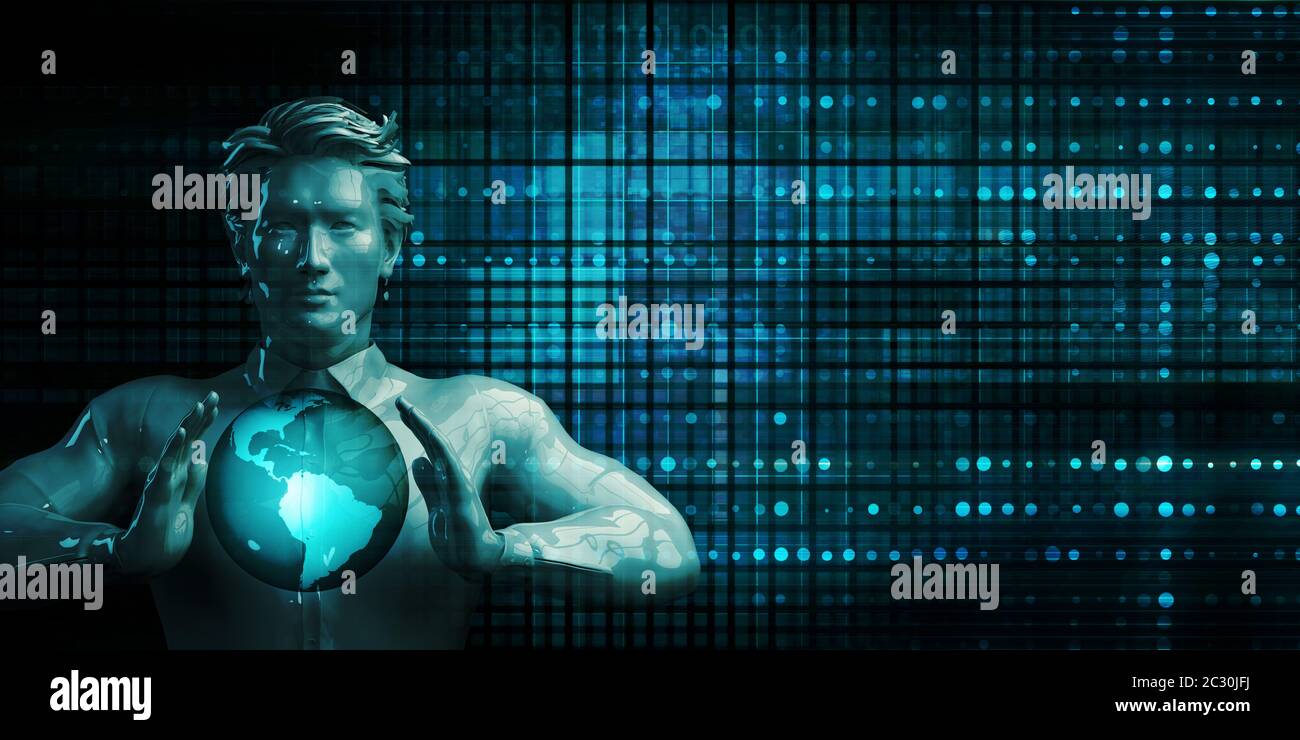 Chinese Business Man Holding Globe Future Technology Theme Concept Stock Photo