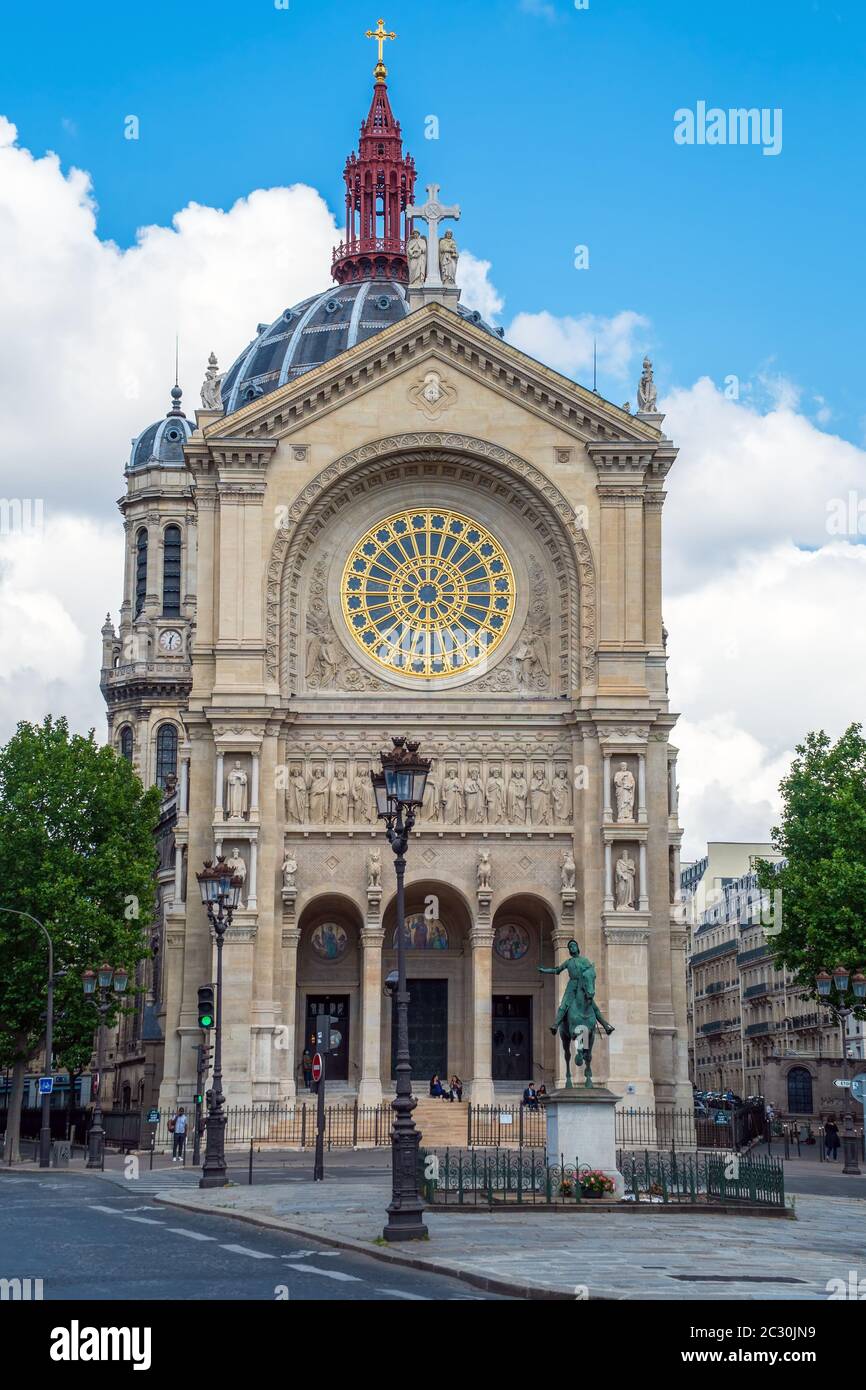 Church of Saint Augustin and equestrian statue of Jeanne d'Arc in Paris Stock Photo