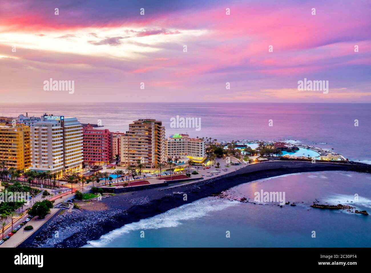 Playa Martianez, Puerto de la Cruz, Tenerife, Canary Islands, Spain Stock Photo