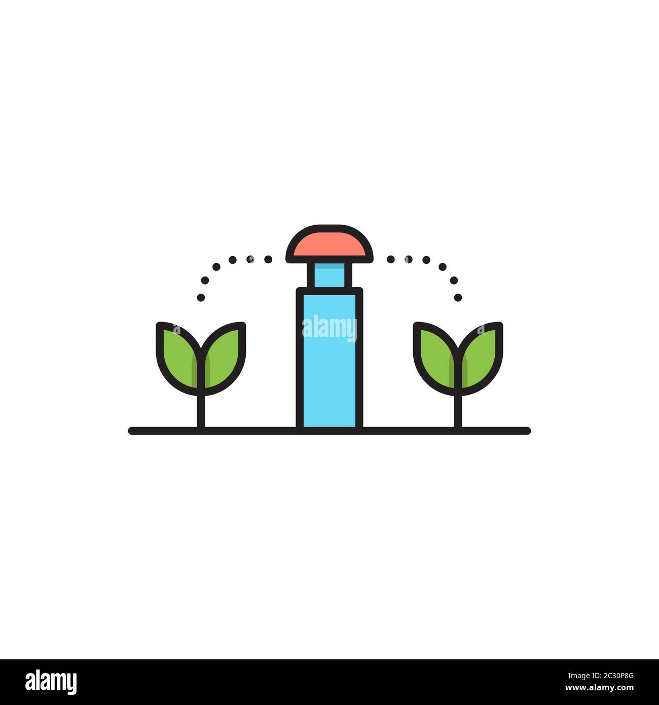 Irrigation sprinklers vector icon isolated on white background Stock Vector