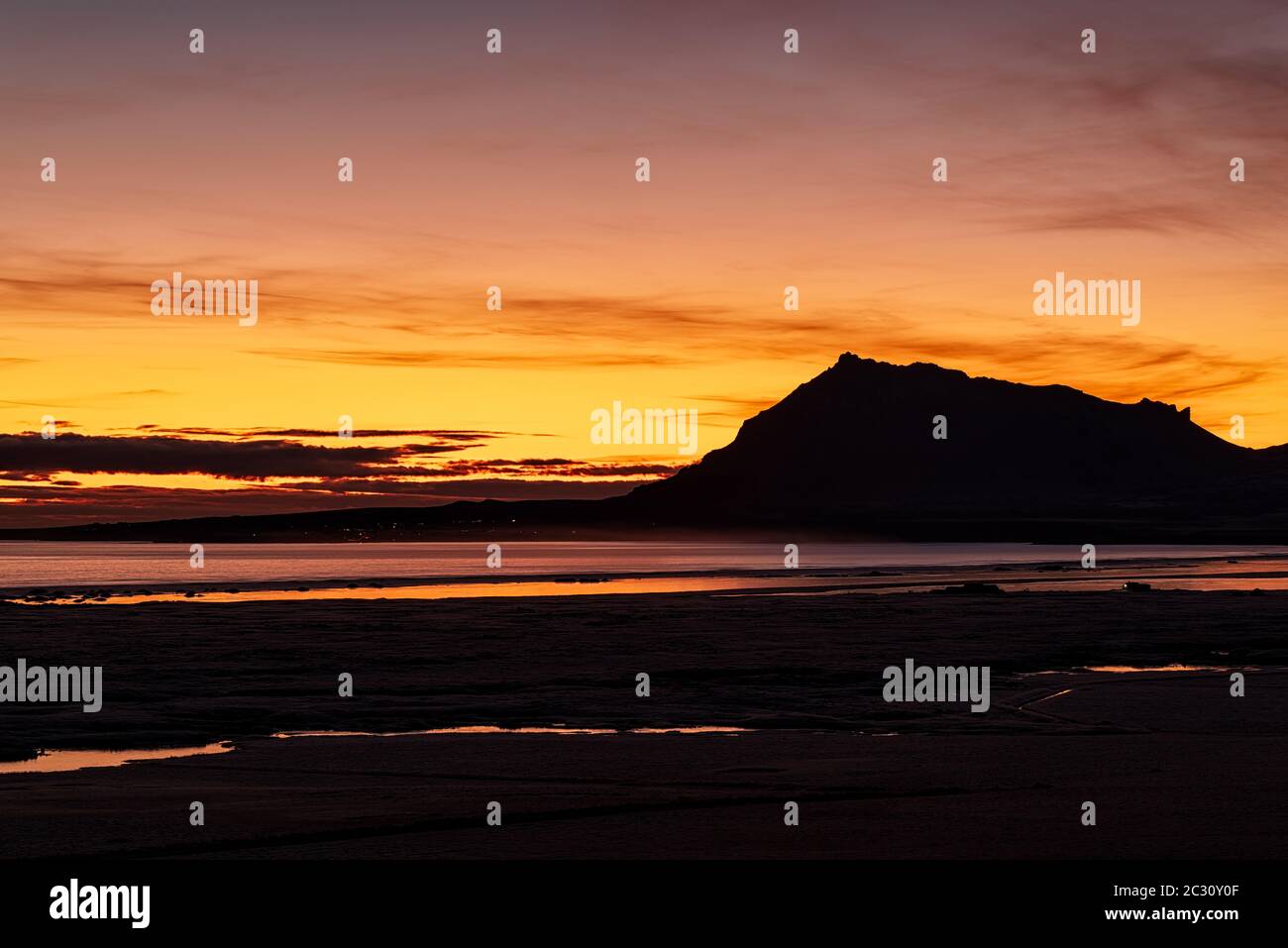 Mountains at sunset, Iceland Stock Photo