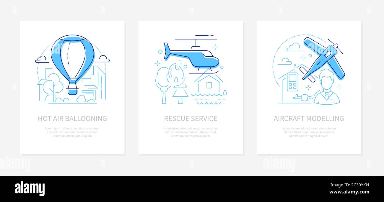 Airline transportation - line design style banners set Stock Vector