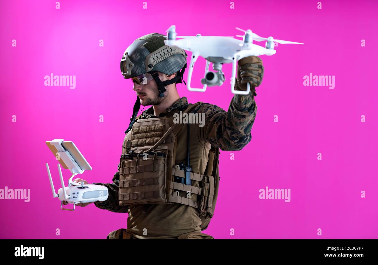 soldier drone pilot technician Stock Photo