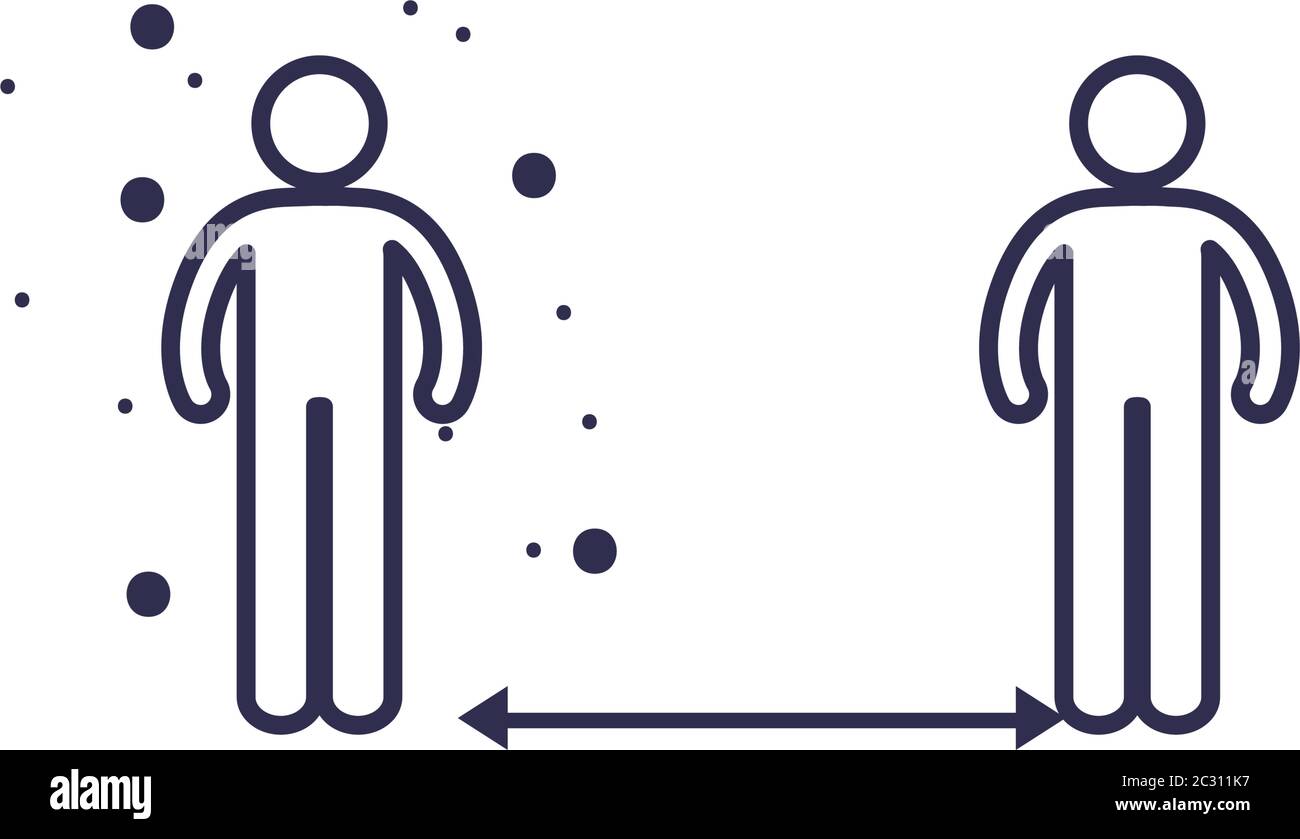 Social distancing between human avatars line style icon design of Covid ...