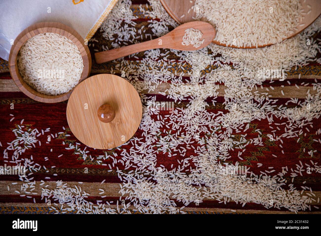 White rice into pottery containers Stock Photo - Alamy