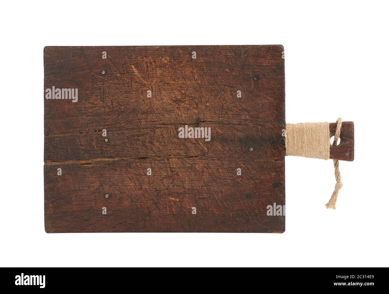 very old brown rectangular wooden kitchen cutting board with handle ...