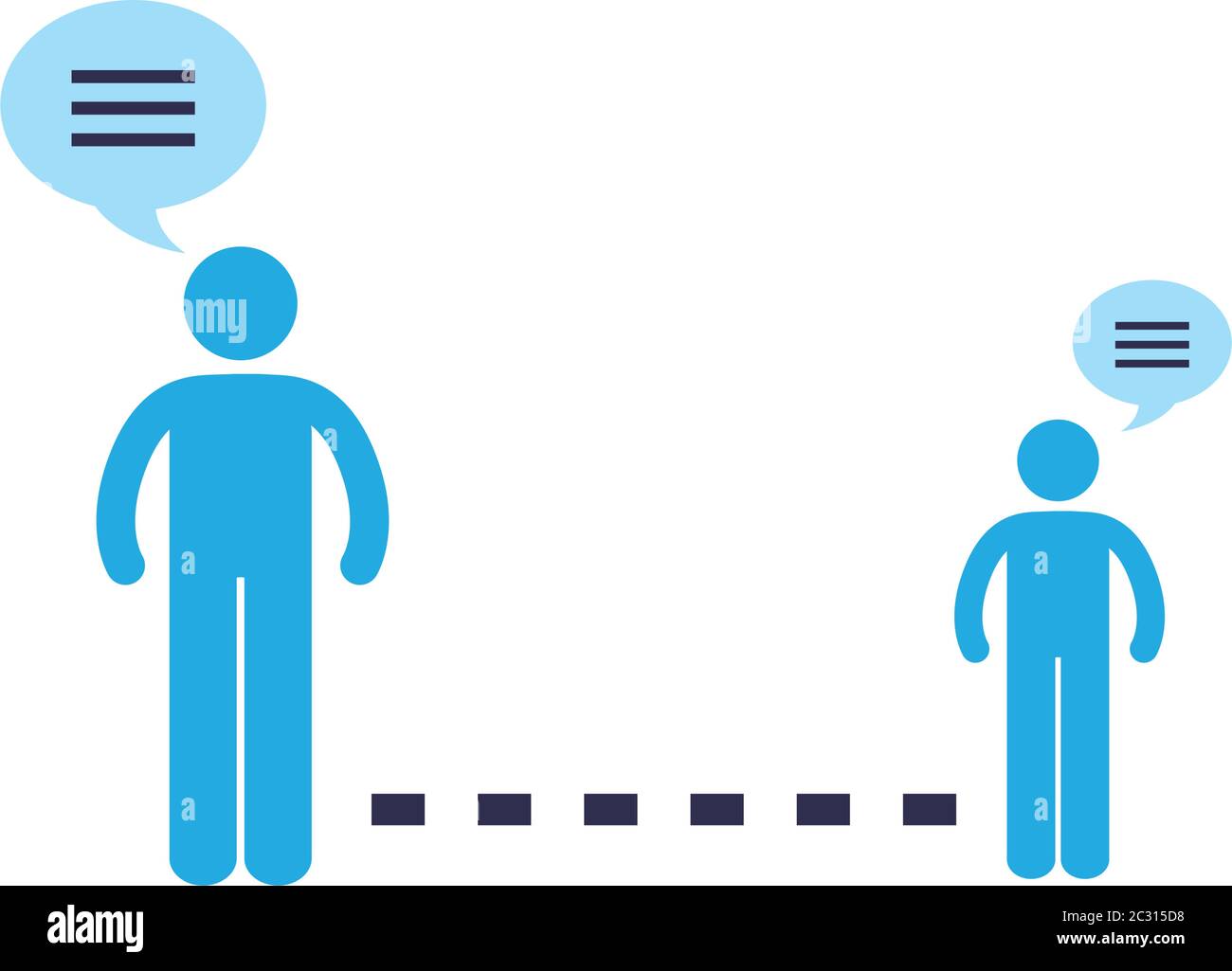 Social distancing between human avatars with bubbles flat style icon ...