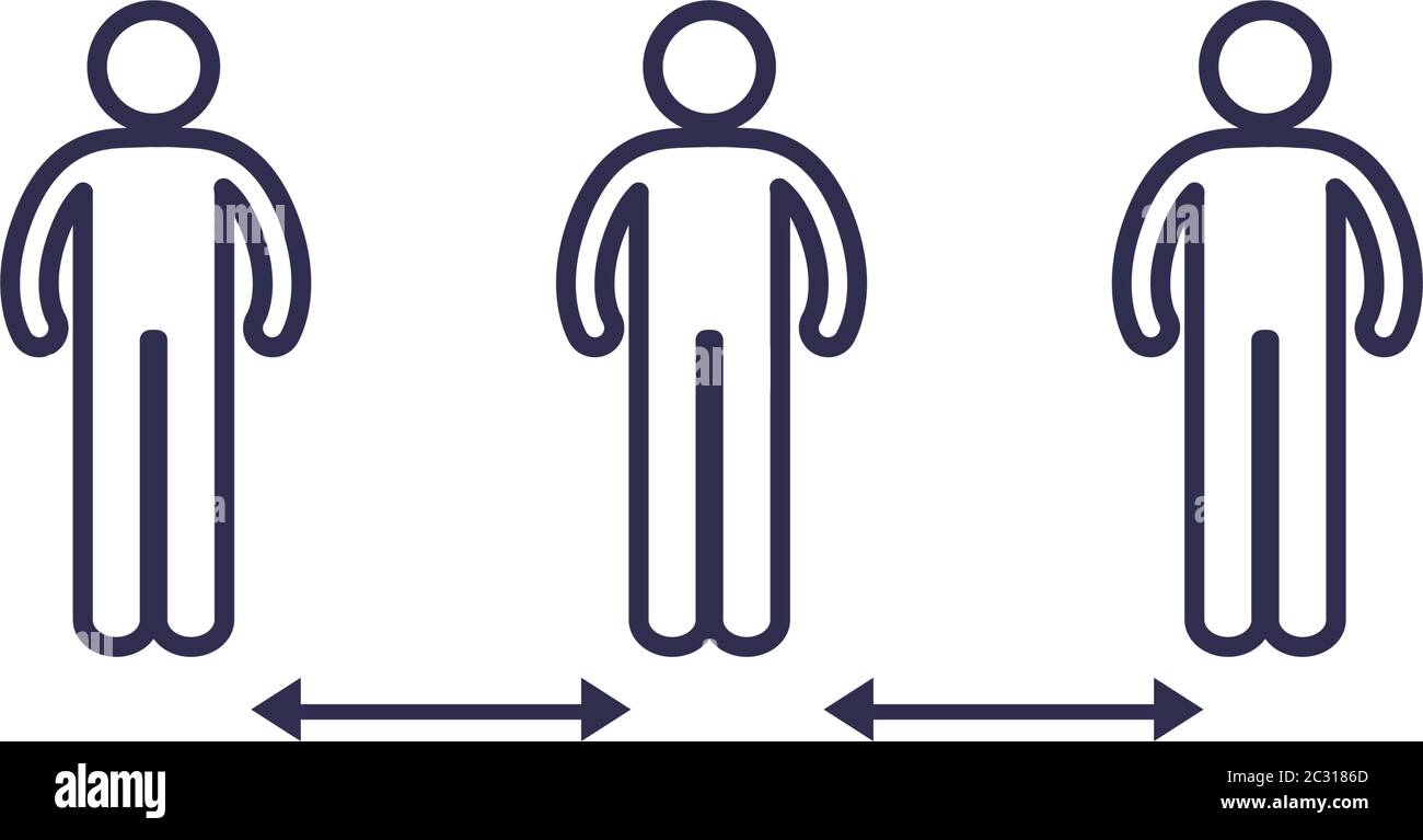 Social distancing between human avatars line style icon design of Covid ...