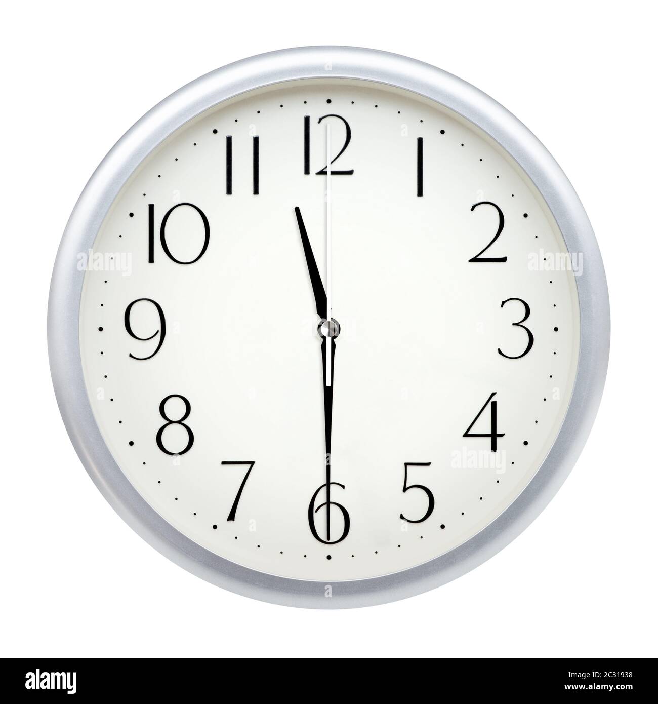 Analog wall clock isolated on white background. Stock Photo