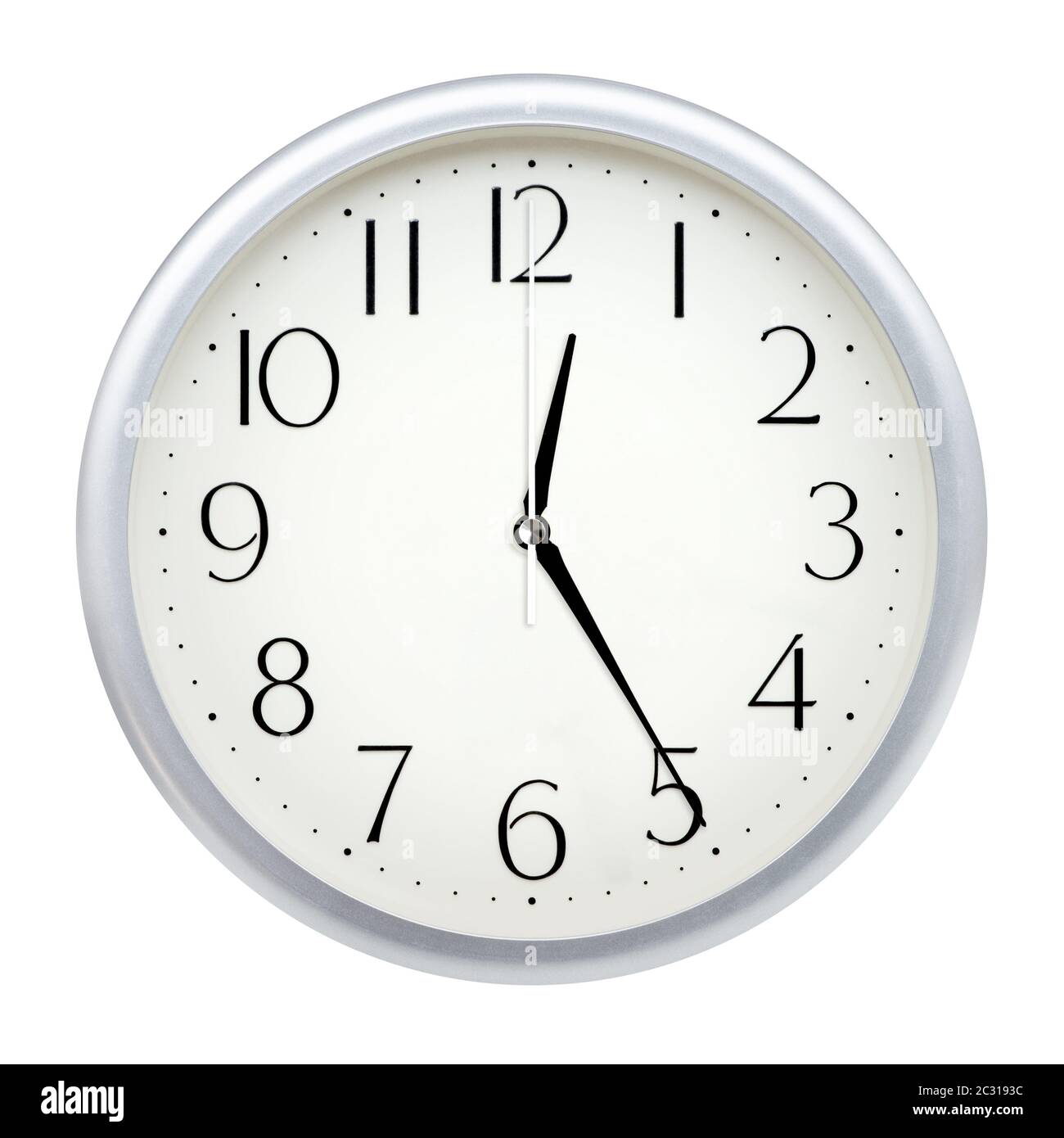 Analog wall clock isolated on white background. Stock Photo