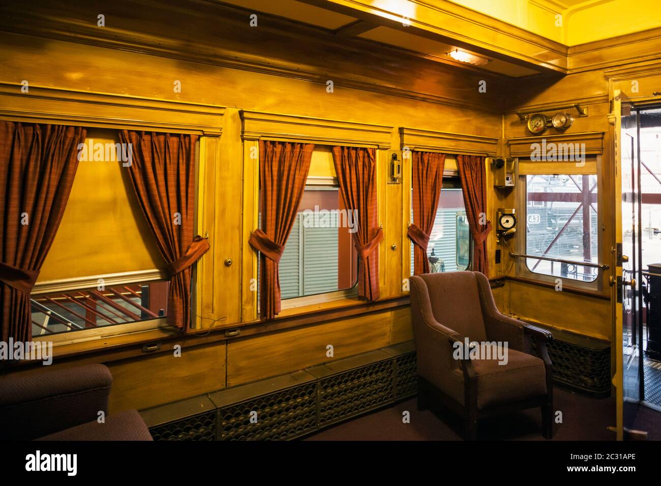Interior of Pullman train car, Steamtown National Historic Site, Scranton, Pennsylvania, USA Stock Photo