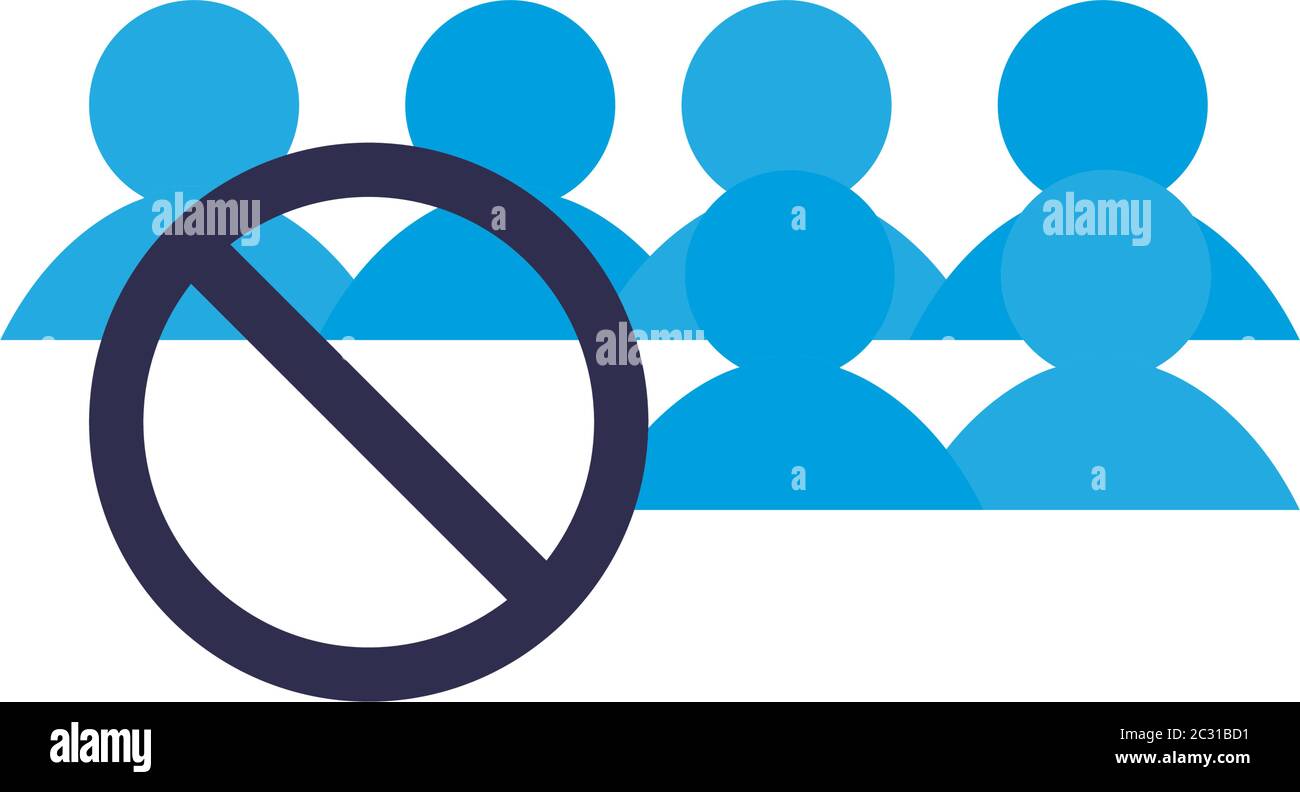 Social distancing between human avatars with ban flat style icon design ...