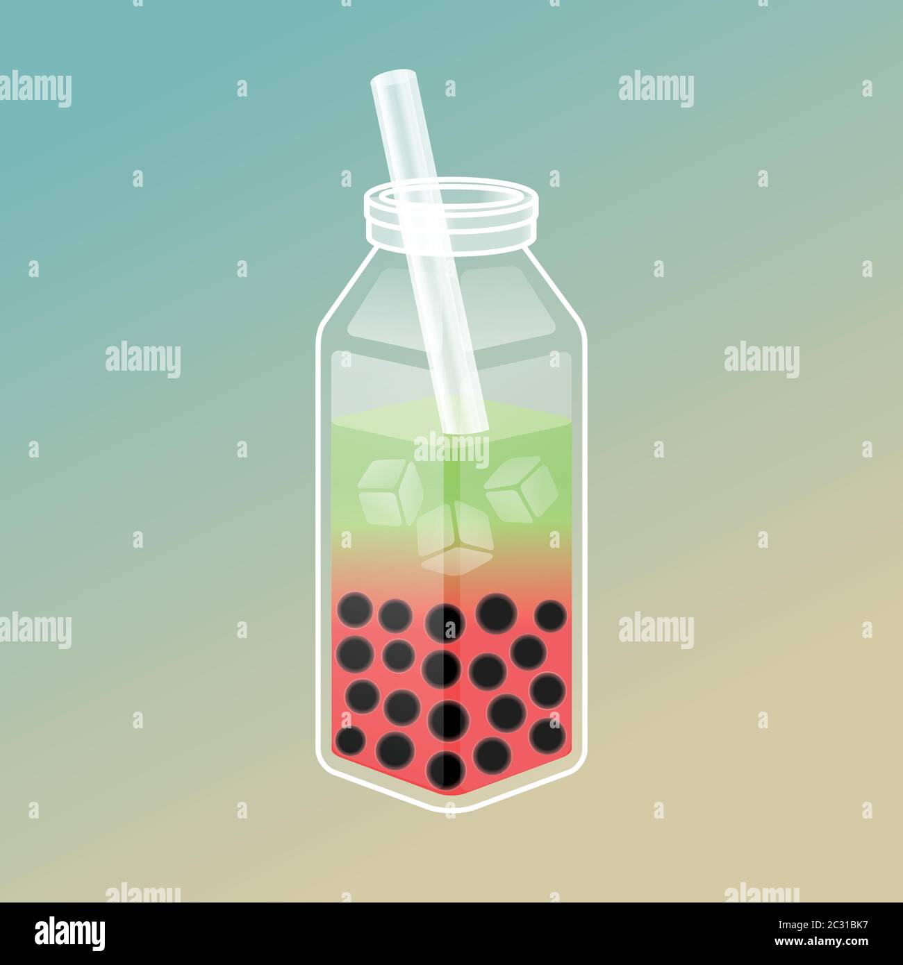 Bubble tea illustration with delicious tapioca and jelly. Boba tea