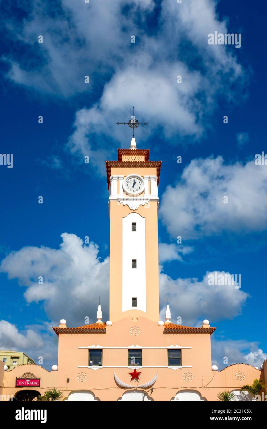 Clock tower of the Mercado de Nuestra Señora de Africa, Santa Cruz de Tenerife, Tenerife, Canary Islands, Spain Stock Photo
