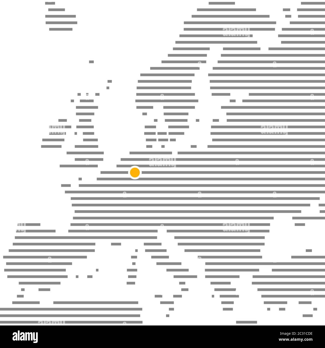 City Cologne or Duesseldorf in Germany on grey striped map of Europe with orange dot Stock Photo
