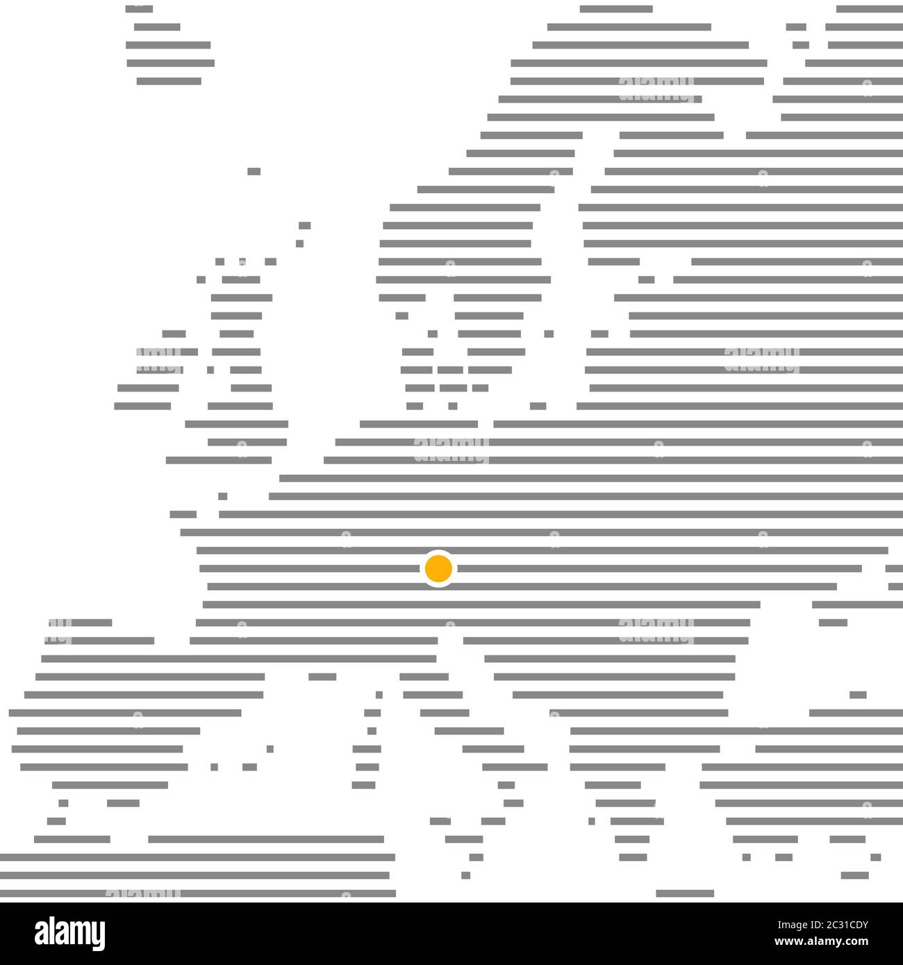 City Munich in Germany on grey striped map of Europe with orange dot Stock Photo