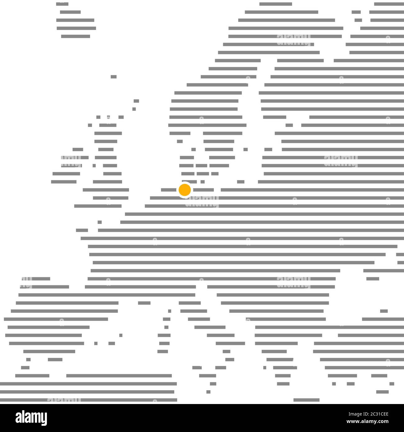 City Hamburg in Germany on grey striped map of Europe with orange dot Stock Photo