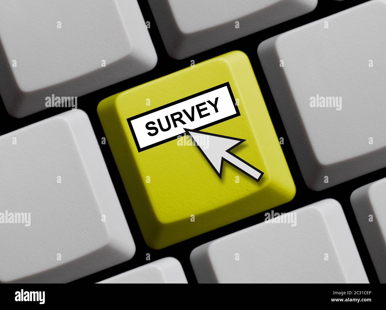 Computer Keyboard yellow with Mouse arrow showing Survey Stock Photo ...